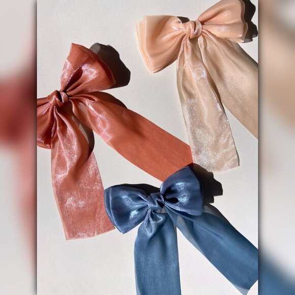 Solar Eclipse Beige Organza Hair Bow Barrette - Picture 9 of 11